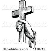 Retro Vintage Black and White Hand Holding a Cross