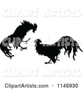 Retro Vintage Silhouetted Cock Fight