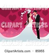Romantic Wedding Couple with Magical Hearts over Pink