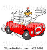 Rooster Chicken Driving a Convertible Car and Delivering Food