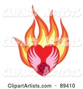 Rose and Wings in a Flaming Red Heart