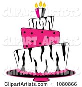 Round Three Tiered Funky Zebra Print and Pink Polka Dot Fondant Birthday Cake