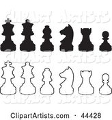 Rows of Silhouetted White and Black Chess Pieces