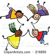 Royalty-Free (RF) Clipart Illustration of a Childs Sketch of Four Kids Holding Hands While Falling - 5