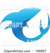 Royalty-Free (RF) Clipart Illustration of a Glossy Blue Shark Icon Logo