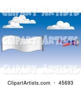 Royalty-free (RF) Clipart Illustration of a Publicity Plane Flying a Blank Banner Through the Sky
