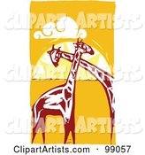 Royalty-Free (RF) Clipart Illustration of Giraffes Cuddling Against an African Sunset