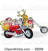 Rudolph and Santa Riding Motorcycles