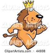 Running King Lion Character Wearing a Crown