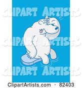 Sad Cartoon Polar Bear Crying on a Small Sheet of Ice in Blue Water