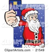 Santa Claus in His Red and White Uniform, Holding out His Credit Card While Racking up His Debt and Christmas Shopping