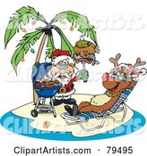 Santa Grilling Food for Rudolph on a Tropical Christmas Island