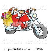 Santa with His Toy Sack, Riding a Chopper Motorcycle