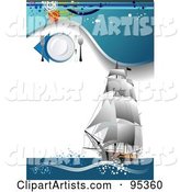 Seafood Menu Template with a Tall Ship with Grungy Blue