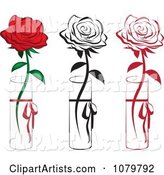 Set of Red and Black Single Roses in Vases