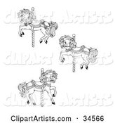 Set of Three Carousel Horses