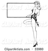 Sexy 1940's Style Pinup Girl in Heels, Holding a Blank White Board