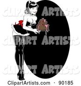 Sexy Baker Pinup Woman Carrying a Cake with Dripping Frosting