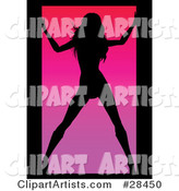 Sexy Black Silhouetted Woman Posing in a Doorway, over a Pink Background