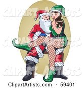 Sexy Elf Pinup Girl Sitting on Santas Lap