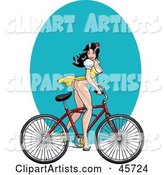 Sexy Pinup Woman in a Dress, Showing Her Long Legs and Riding a Bike