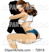 Sexy Pinup Woman Riding Piggy Back on a Silhouetted Man