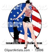 Sexy Pinup Woman Standing in Front of an American Flag