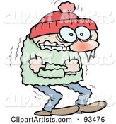 Shivering Winter Toon Guy Hugging Himself to Keep Warm