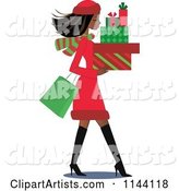 Shopping Black Christmas Woman Carrying Gift Boxes