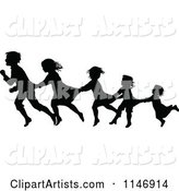 Silhouette Border of Children Following and Holding on