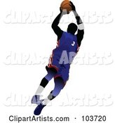 Silhouetted Basketball Player Jumping in a Blue Uniform
