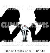 Silhouetted Couple Sharing a Milk Shake