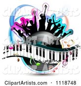 Silhouetted Dancers on a Vinyl Record with a Keyboard and Music Notes 3