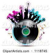 Silhouetted Dancers on a Vinyl Record with Music Notes 2