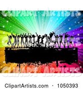 Silhouetted Dancers over a Grungy Black Bar on a Rainbow Burst