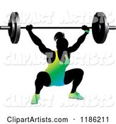 Silhouetted Female Bodybuilder Lifting a Heavy Barbell and Wearing Gradient