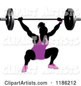 Silhouetted Female Bodybuilder Lifting a Heavy Barbell and Wearing Purple