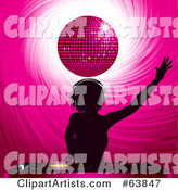 Silhouetted Female Dj Holding an Arm up and Mixing Records Under a Pink Disco Ball