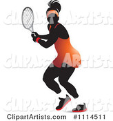 Silhouetted Female Tennis Player in an Orange Outfit