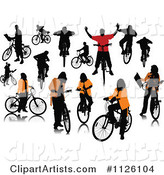 Silhouetted People with Bikes