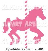 Silhouetted Pink Carousel Horse on a Pole