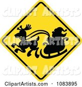Silhouetted Santa and Sleigh on a Yellow Crossing Warning Sign