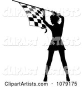 Silhouetted Speedway Woman Holding a Checkered Flag