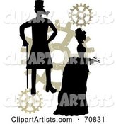 Silhouetted Steampunk Couple with Gears, on White
