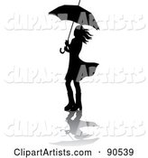 Silhouetted Woman Walking in Rain Boots Under an Umbrella