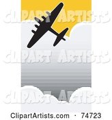 Silhouetted World War II Bomber Flying Through Clouds in a Yellow Sky