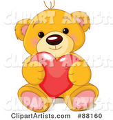 Sitting Teddy Bear Holding a Red Love Heart