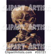 Skeleton Smoking a Cigarette over a Black Background, Original by Vincent Van Gogh