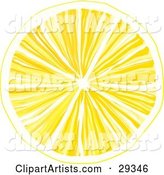 Slice of Yellow Lemon with Juicy Pulp, over a White Background