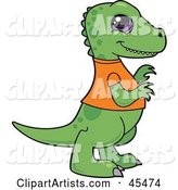Smiling Baby T Rex Dinosaur in an Orange Shirt